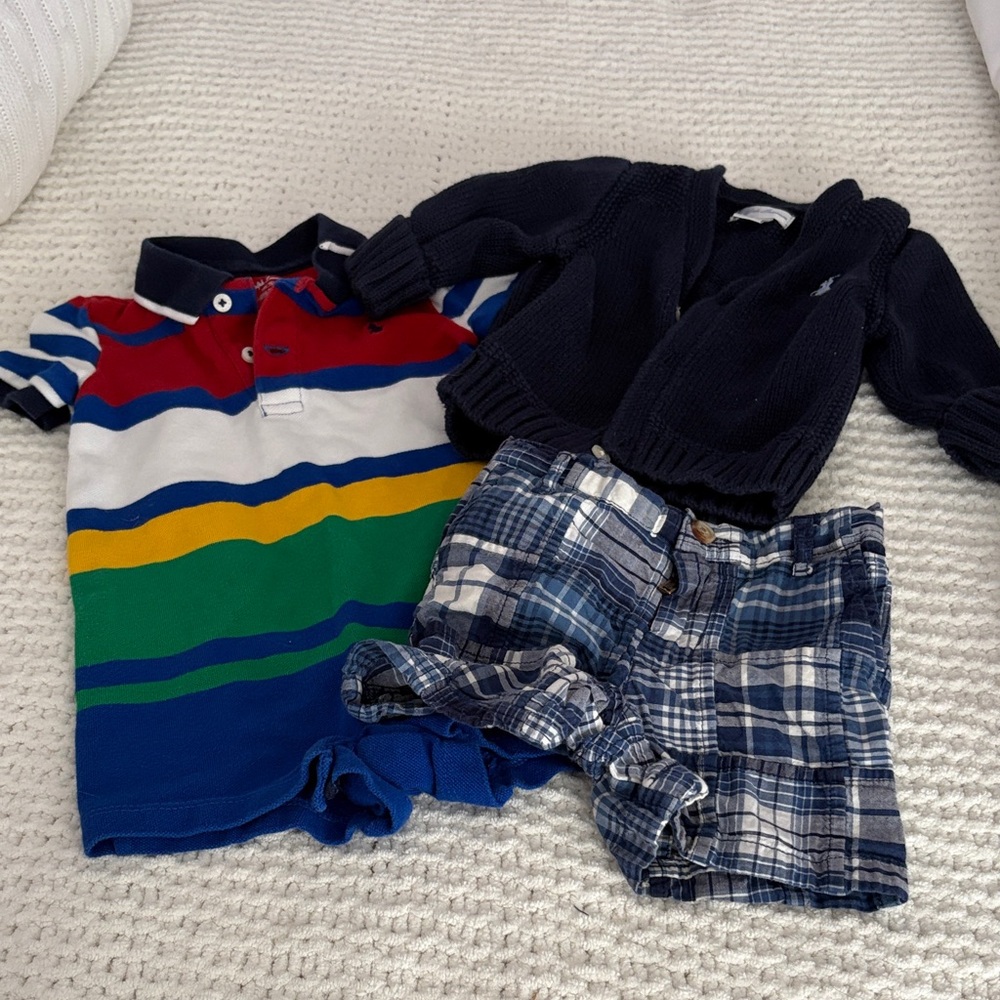 Baby Ralph Lauren shorts, cardigan and shortall